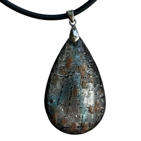 Glass Teardrop Pendant 20" Corded Necklace Artsy Hippie Granola Bohemian Boho - Picture 2 of 6